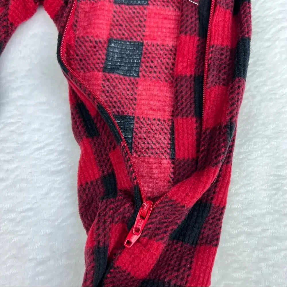 Eddie Bauer Kids Brushed Buffalo Plaid Waffle-Knit Footed Sleeper Sz 12-18 M